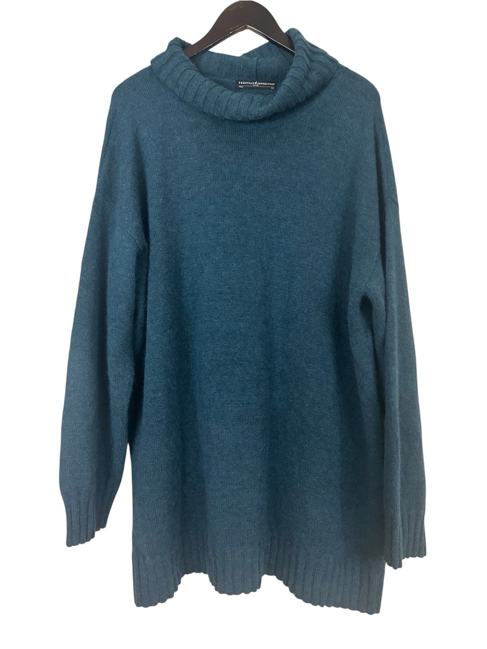 Peruvian Connection Pima wool blend Cozy Teal Turtleneck Sweater -Relaxed Fit